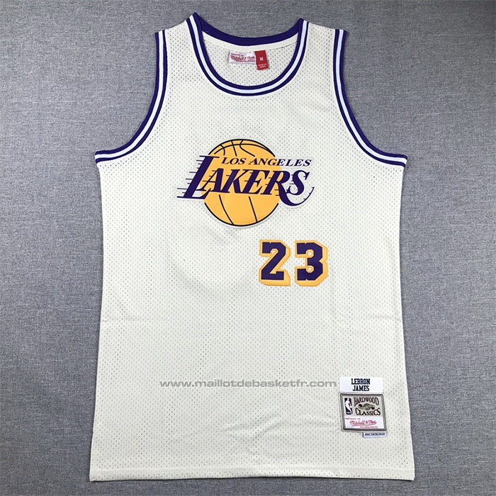 Maillot Los Angeles Lakers LeBron James #23 Mitchell & Ness Chainstitch Creme